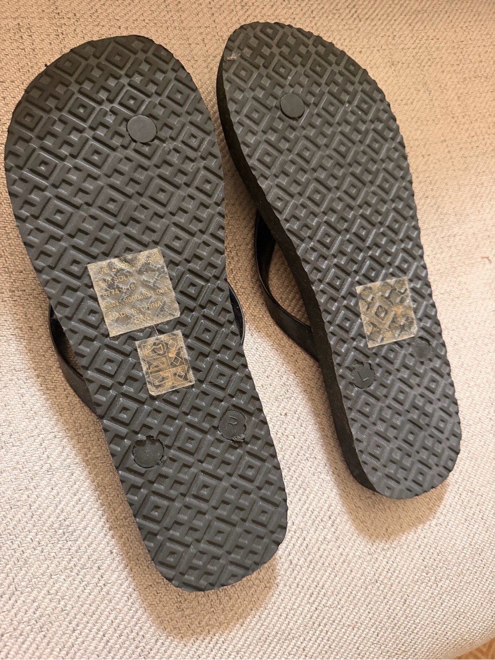 Tory Burch Black & Gray Logo Flip Flops - Picture 2 of 3
